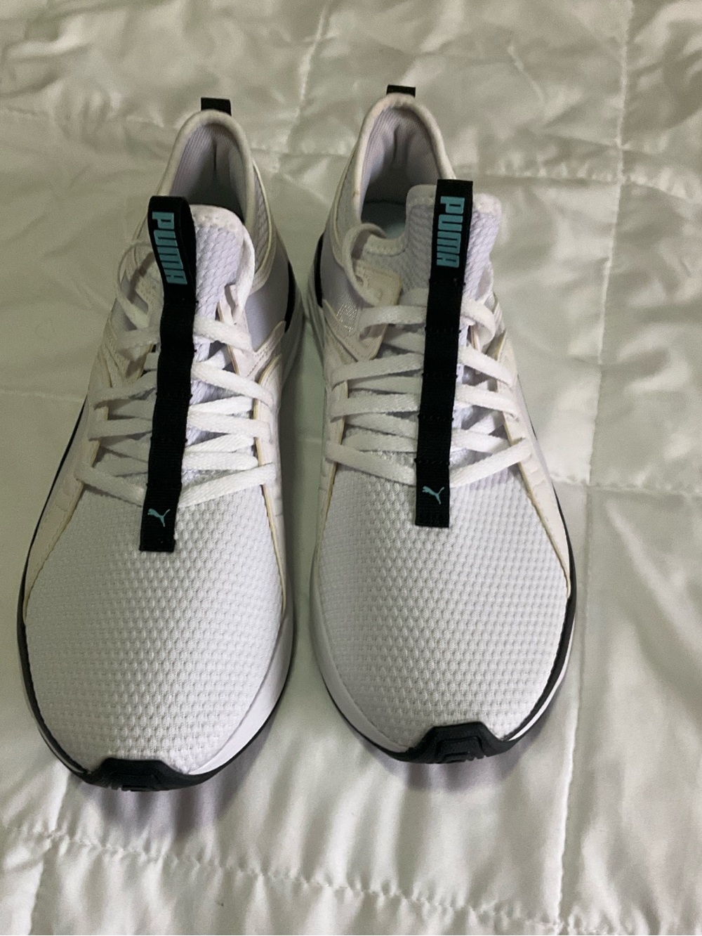 Puma White Sneakers with Black & Teal Accents